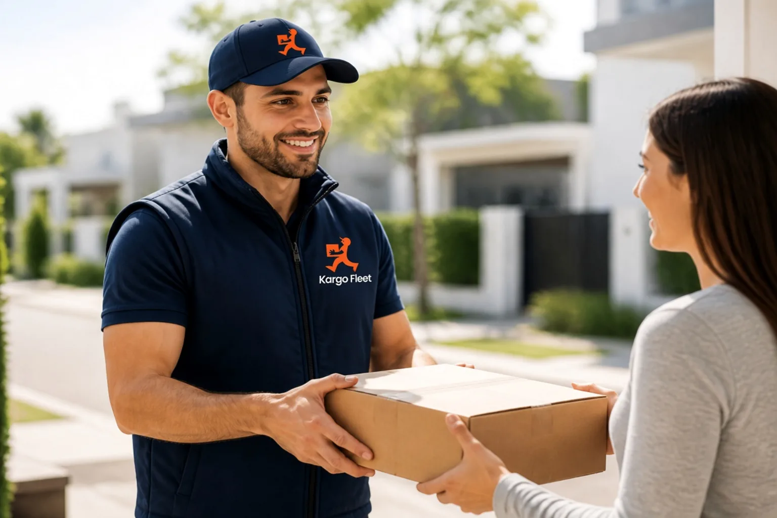 Kargo Fleet delivery partner handing a parcel to a customer